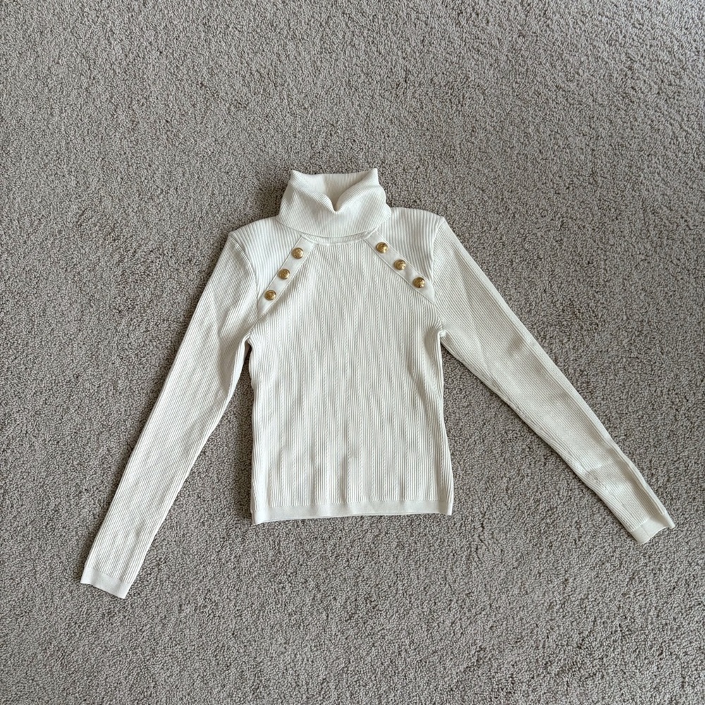 Express Cream Turtleneck Sweater with Button Accents